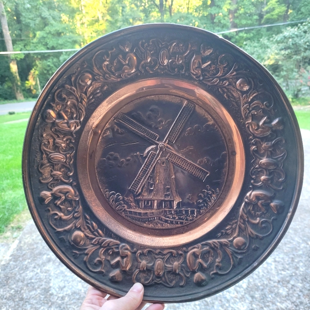 Vintage copper windmill plate